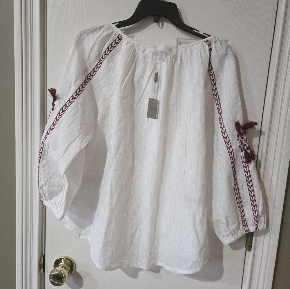 Cupio Boho Top $78 NEW Long Sleeve Lightweight Flowy Ivory White Wine Embroidery - Picture 4 of 8